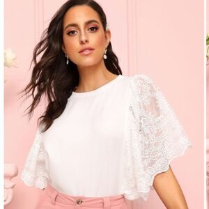 Marc NY  Contrast Lace Batwing Sleeve Blou…